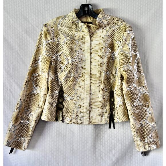 SIMON CHANGE Faux Snake Print Designer Blazer Jacket Size 12 - Picture 2 of 9